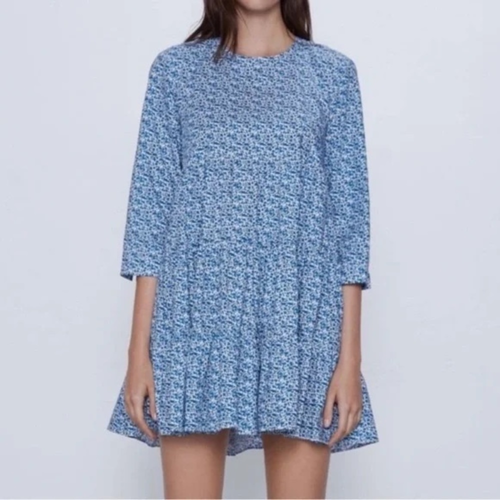 Zara Floral Babydoll Tiered 3/4 Sleeve Dress